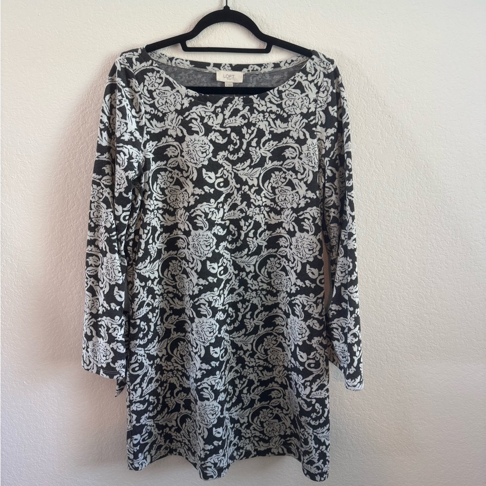 LOFT Black and White Floral Dress
